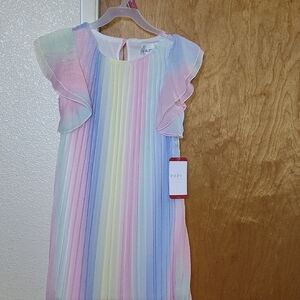 Rare Editions Pink and Green Ruffled Buttoned Sundress